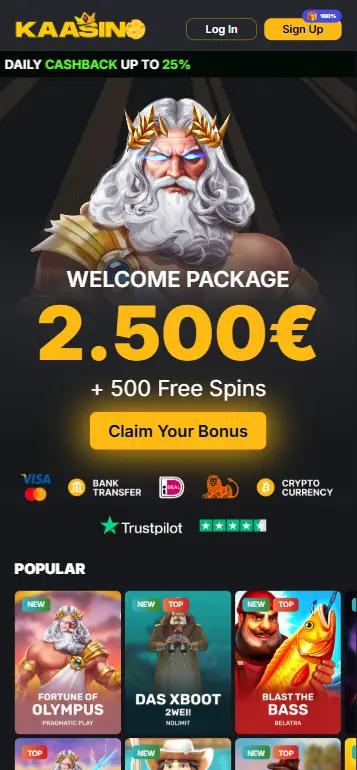 Homepage di un casinò online con la slot Zeus Ze Zecond in evidenza